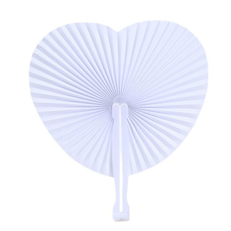 12pcs Fans Folding Paper Hand Wedding White Handheld Heart Chinese Party Blank DIY Foldable Taichi Art Painting Fan