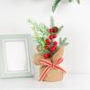 Mini Xmas Tree Table Decorations Office Holiday Decor Small Artificial Trees with Red Berries Pine Cone Greenery
