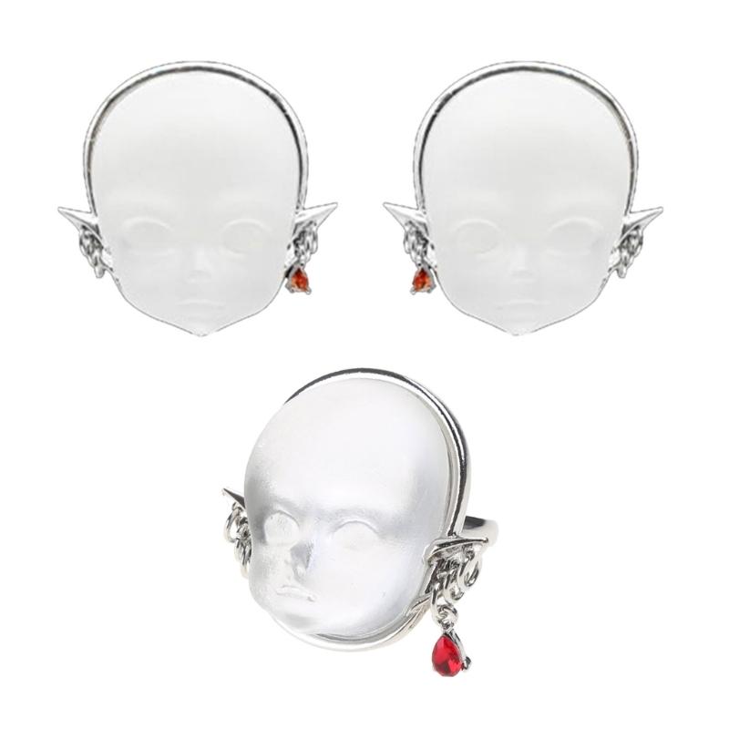Adjustable Ring Open Rings Fashion Finger y2k Rings evil Face Earrings&Rings Jewelry Gift for Women Girlfriend