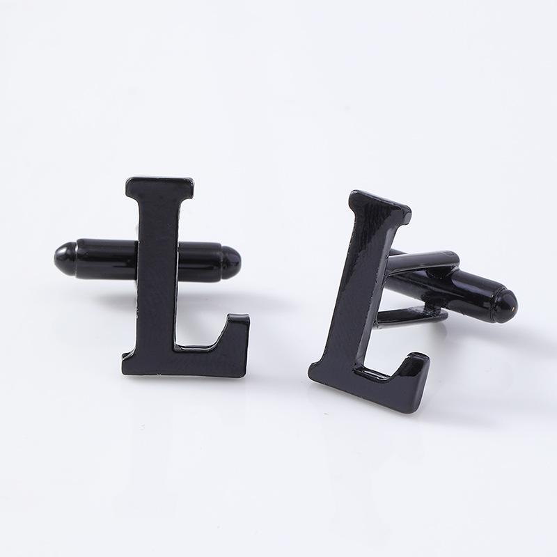 Einfache 26 Englische Alphabet Serie Legierung Manschettenknöpfe Großbuchstaben A-Z Herren Schwarz Hemd Schnalle Manschettenknöpfe Großhandel