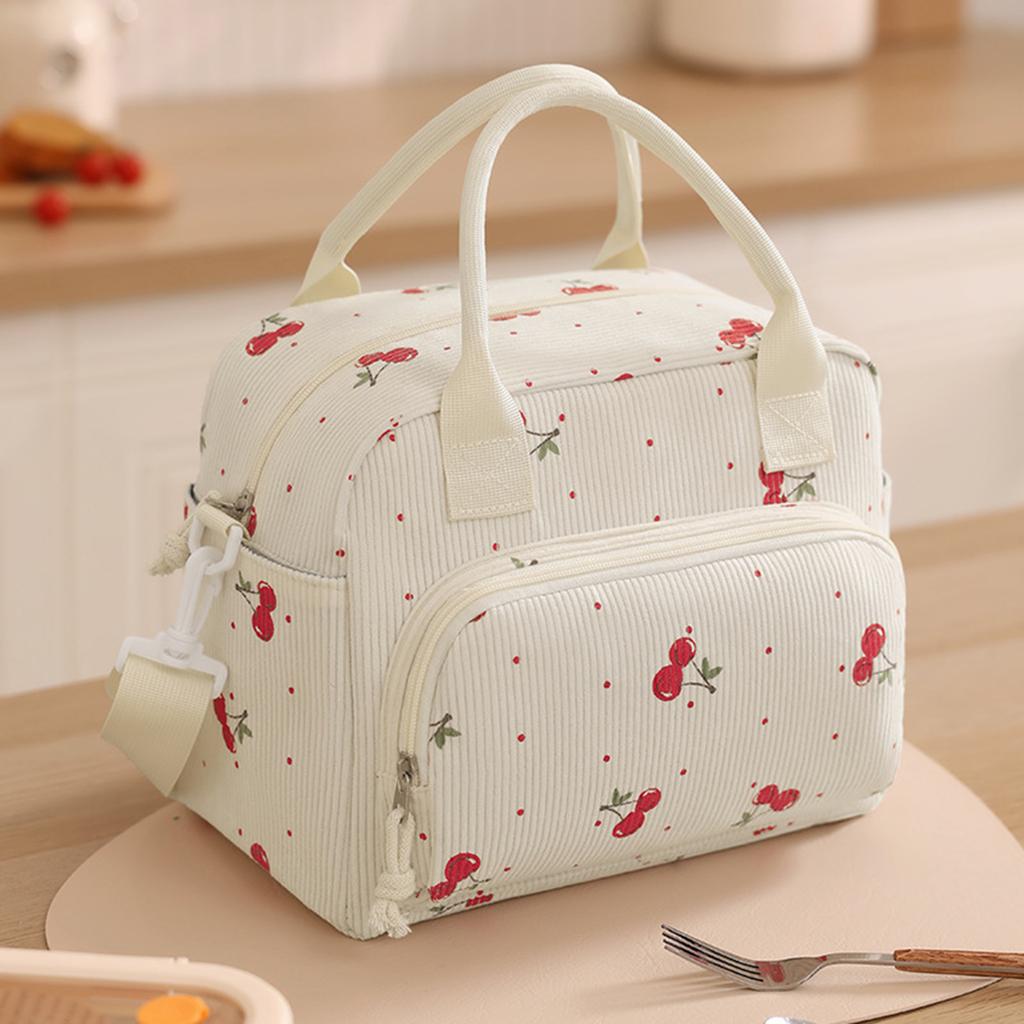 Corduroy Portable Food Pouch Large Capacity Handbag Lunch Bento Bag for Kids Teen Adults Work School Picnic Travel