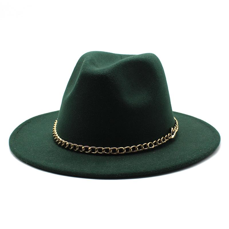 2021 Season Big Eaves Hat Flat Edge Top Hat Men'S And Women'S Chain Woolen Jazz Hat