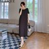 MODIQUE Summer Plus Size New Dress Shirt Women Loose Striped Solid Cotton Linen Backless Dress Casual Female Dresses O-Neck Short Sleeve