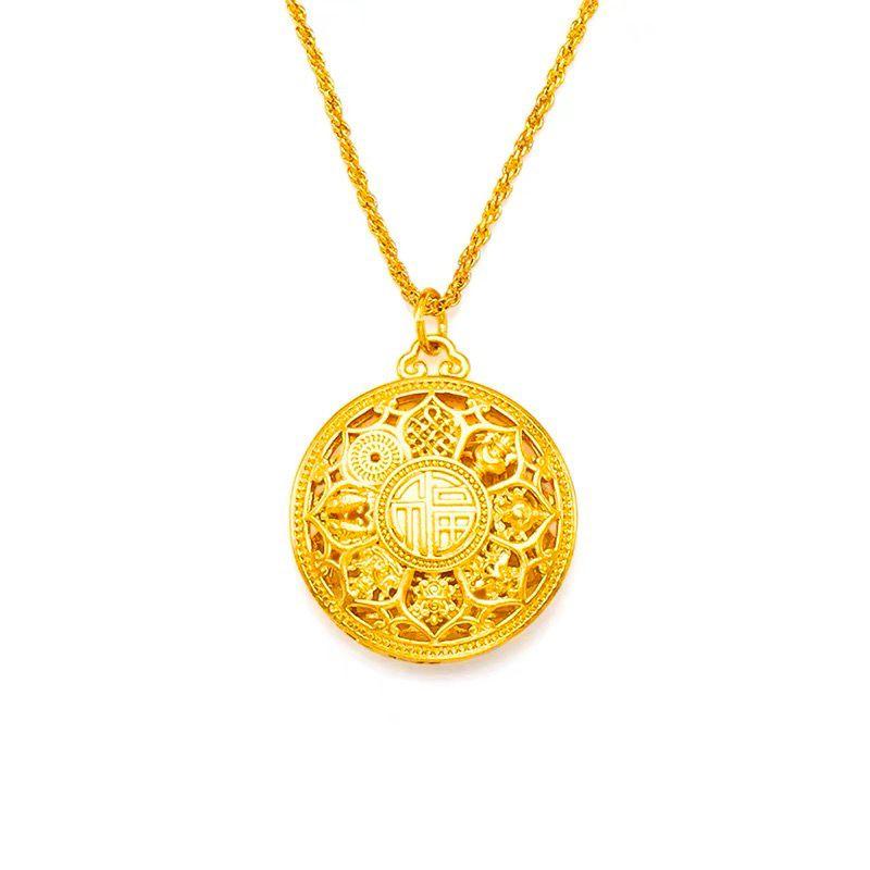 Gold Color Eight Treasures, Rich and Noble, Hollow Lotus Eight Treasures Compass Pendant, Fuzi Hangtag, Couple Necklace Pendant