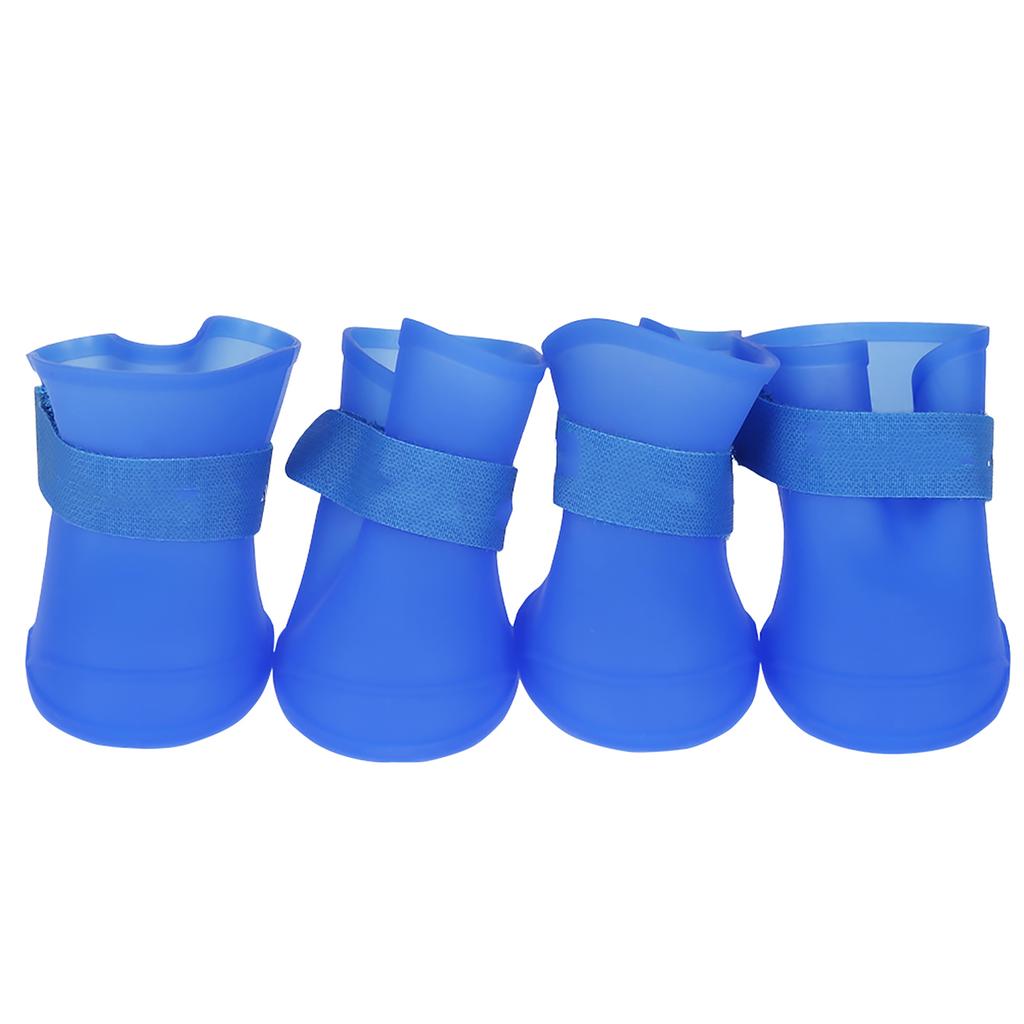 4pcs Silicone Pet Dog Cute Wat proof Boots Antislip  ive Rain Shoes(M Blue)