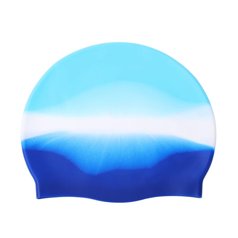 Gradient Color Silicone Swim Cap, Waterproof Elastic Swimming Cap for Adults and Kids