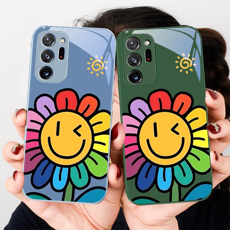 Cartoon-Blumen Lila Für Samsung A 01 02 03 Core 04 05 06 10 12 13 A14 5G 15 16 M 02 12 Note 8 9 10 20 Glas Ultra Handyhülle