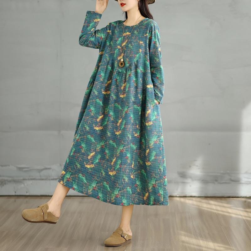Long Sleeve Plus Size Cotton Vintage Floral New In Dresses for Women Casual Loose Spring Summer Autumn Dress