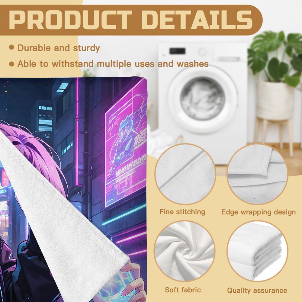 Hatsune Miku Neon City Cyberpunk Anime Beach Towel Digital Print Soft Quick Dry For Swim Travel Outdoor Pool