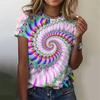 3D Printed Color Rotating Pattern T-shirts Summer Retro Loose Round Neck Short Sleeved Women's T-shirts