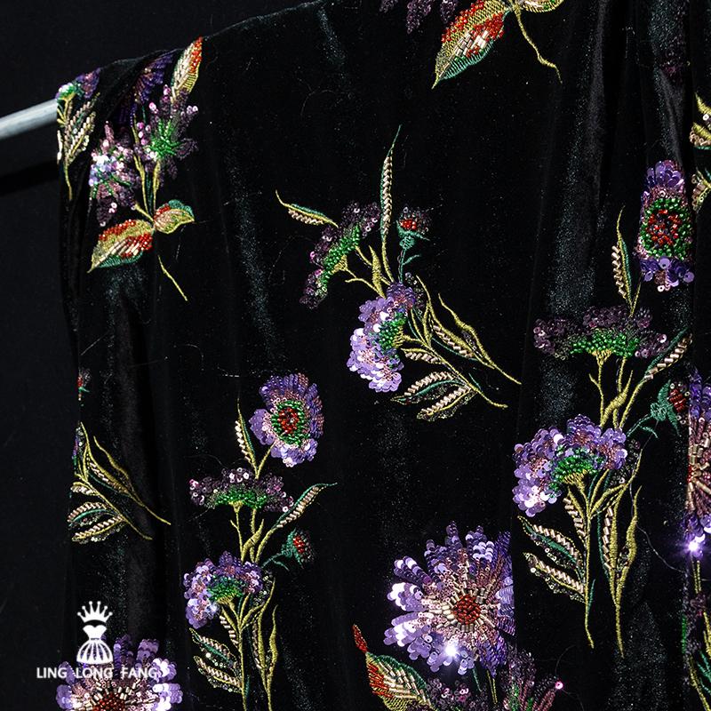 

50x153cm Luxury Heavy Crabapple Blossoms Sequined Velvet Fabric Dresses, Gowns, Coats, Bags Handmade Diy Material Chinese-style 50x153cm