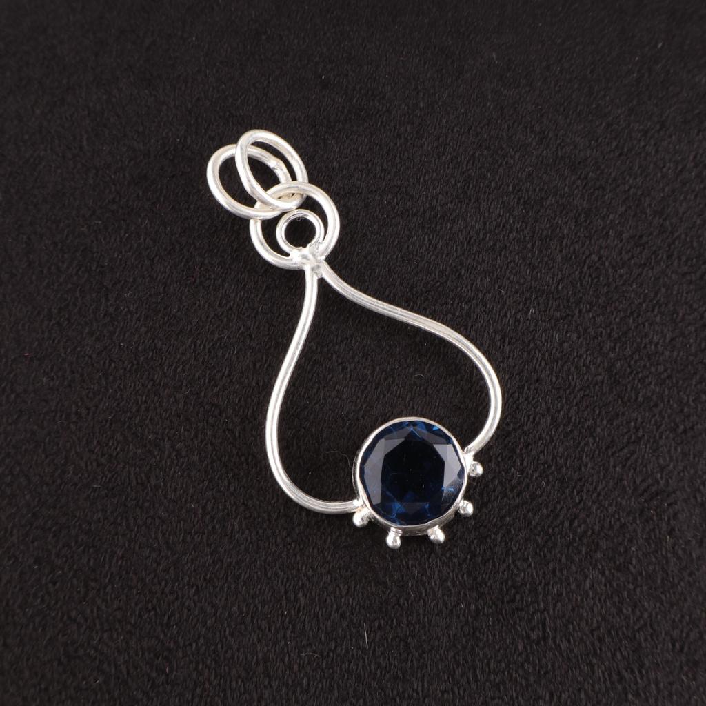 Round London Blue Topaz Gemstone Wife Gift Wedding Pendant 925 Sterling Silver PP-40-18