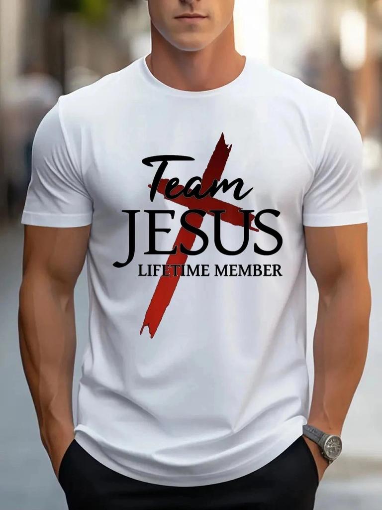 Camiseta Cristiana Team Jesus Gráfico de Fe Cristiana Casual Cuello Redondo Camiseta de Regalo