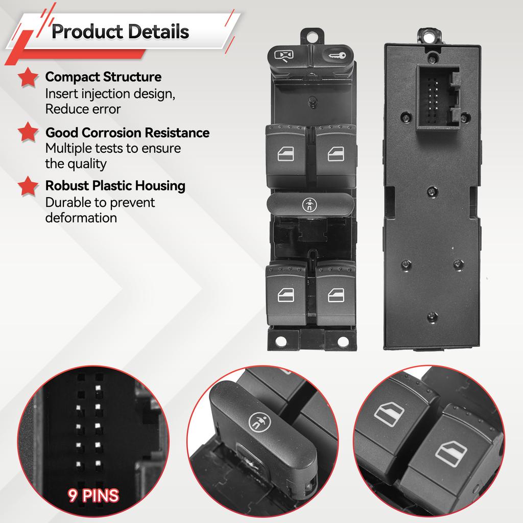 Power Window Control Switch Button 9PINS FOR Volkswagen Bora Jetta VW Golf MK4 Passat B5 Seat Leon Toledo 1J4959857A 1J4959857D