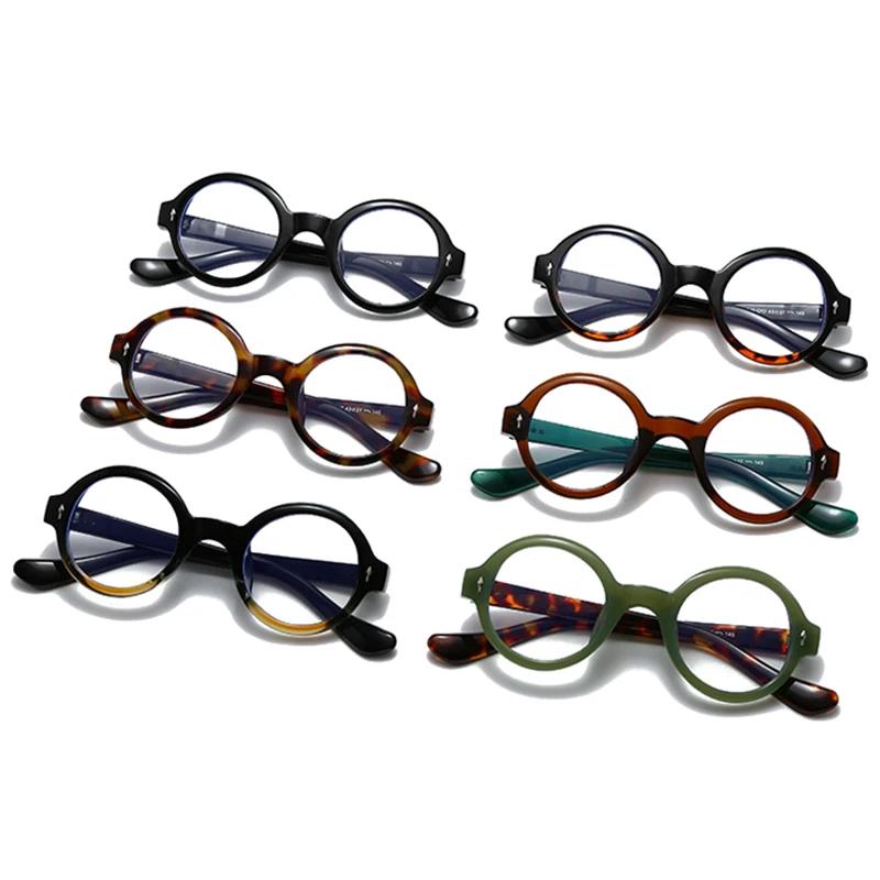  Fashion Round Glasses Frame Anti Blue Light Women Retro Green Leopard Fake Glass Computer Eyeglass