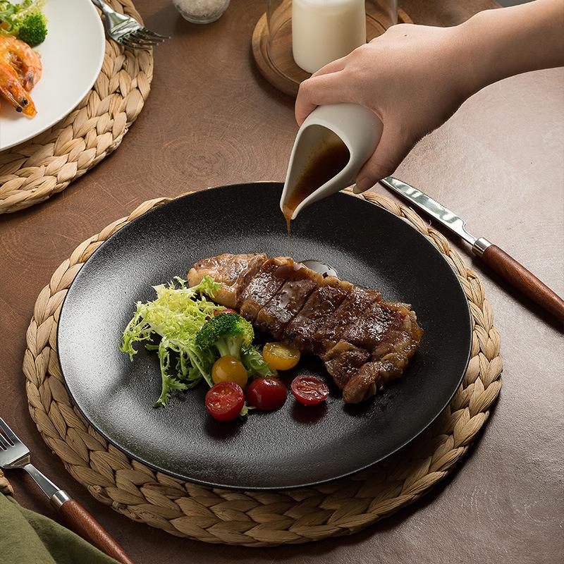Japanese Steak Plate Household Plate Premium Dessert Tray New Frosted Ceramic Plate Restaurant Flat Plate