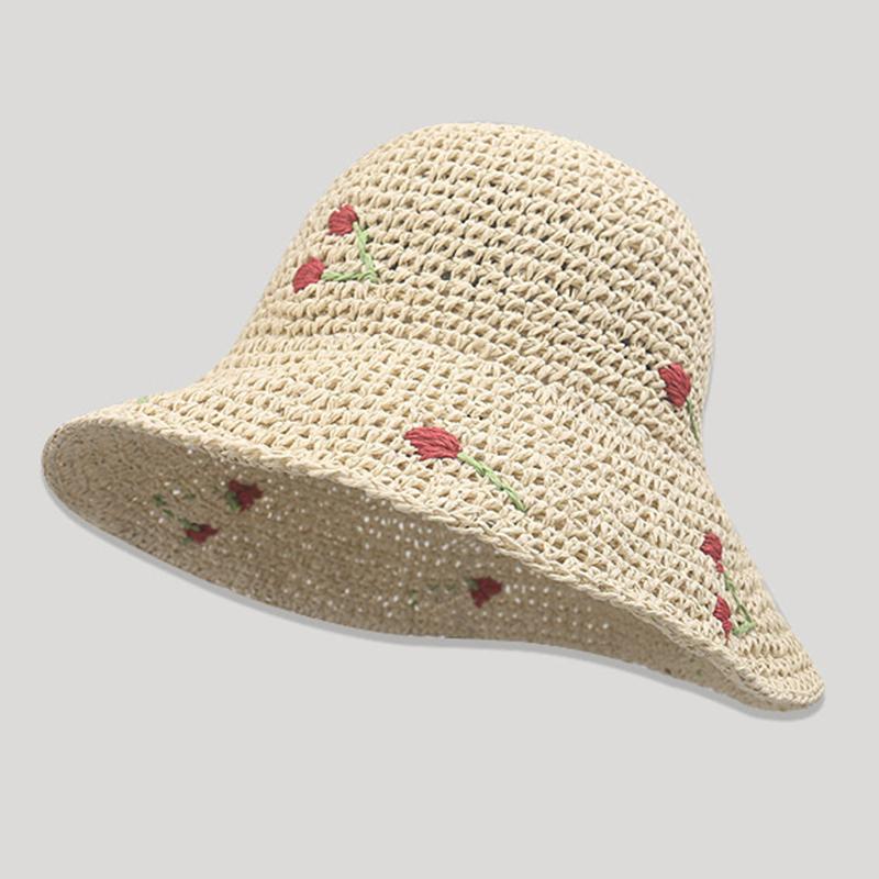 

Versatile Hat Style Straw Woven Cherry Heart 2color Sweet Fisherman Hatscaps Cherries Beige