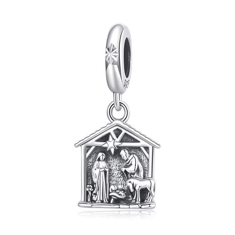 

WOSTU Vintage 925 Silver Jesus Nativity Scene Charm The Birth Of Jesus Pendant Fit DIY Bracelet Neckalce