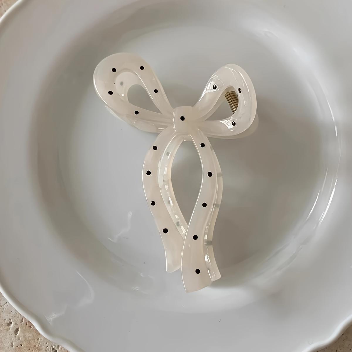 

1pc Black & White Polka Dot Bow Hair Claw Clip - Elegant Minimalist Shark Grip Clip Hair Accessories for Women,Vintage Hair Clip