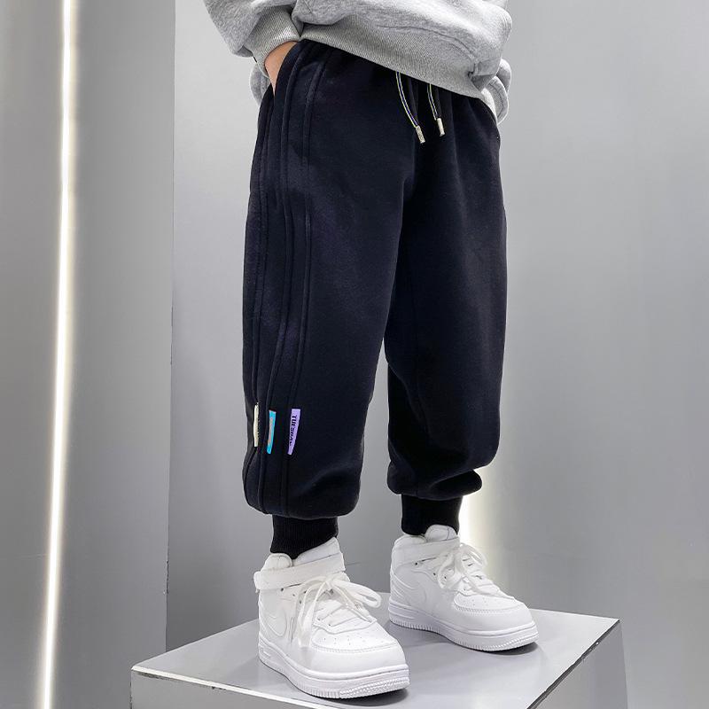 

Спортивные штаны для мальчиков с принтом панды весна/осень 2025 г. — трехцветная этикетка, вязаные для детей