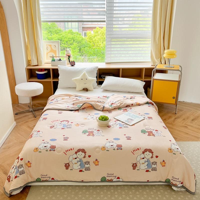 Cartoon Dinosaurs Penguins Summer Quilt Funny Animals Pattern Air-conditioning Cool Comforter Breathable Soft Thin Blanket