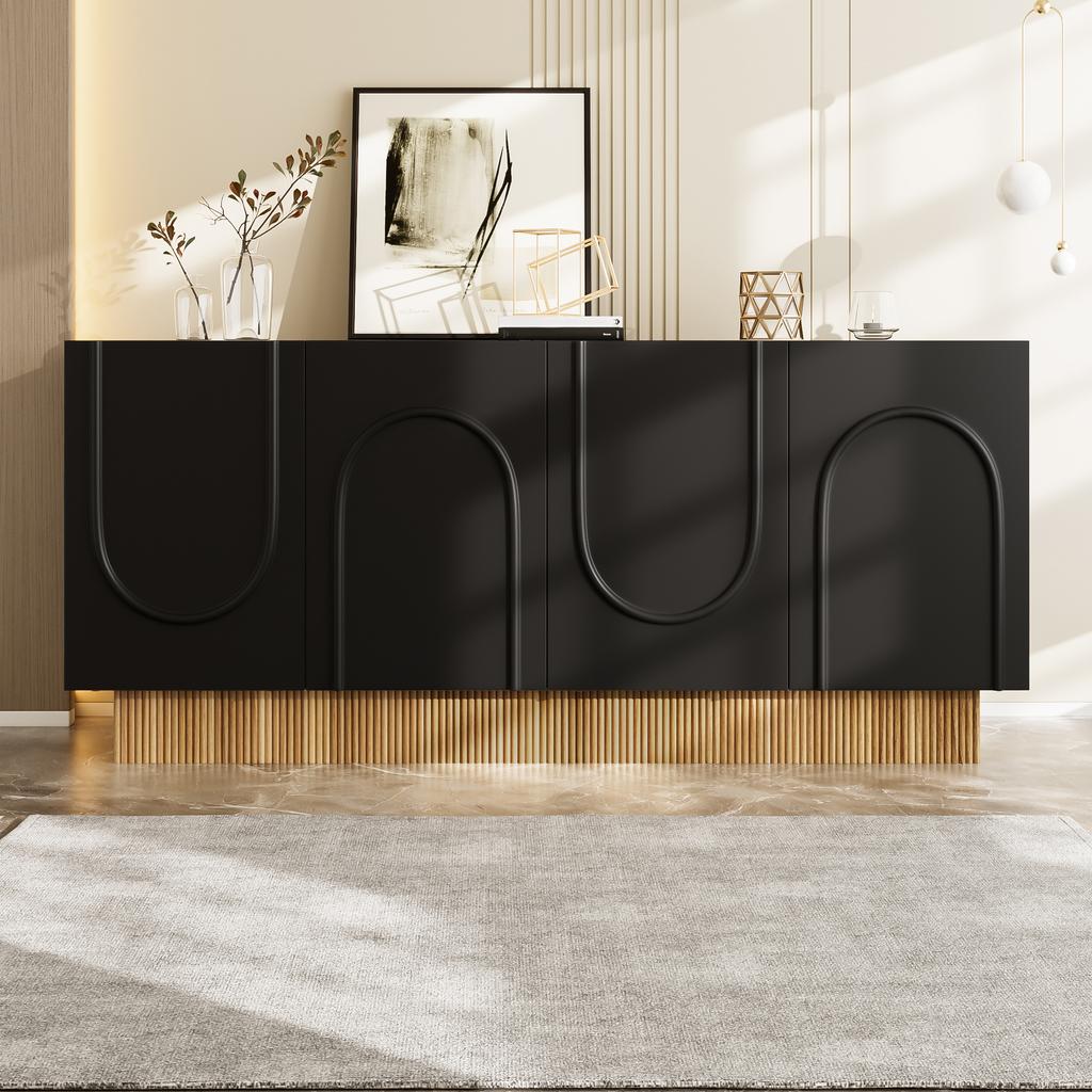 Modern sideboard cabinet with 4 doors, large storage space and clear U-shape structure, for living room & dining area, 160×75×38 c