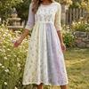 Fashionable Vacation Dresses for Ladies Long Sleeve Floral Dress, Women Cottagecore Waist Cinching Casual Autumn with Sleeves Midi Dress Street Party