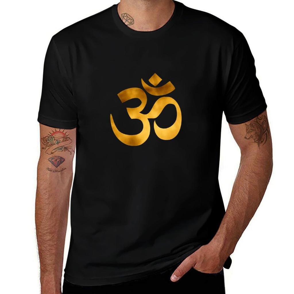 Gold foil om ohm traditional TShirt Work Wear Short Sleeve TShirt