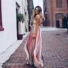 Women's Printed Chiffon Halters Dress Sleeveless Waist Boho Maxi Dress