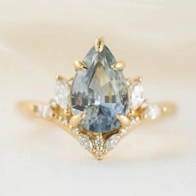 Luxury European and American Jewelry Fashion Simple Atmosphere Sea Blue Crystal Jewelry Ins Diamond-encrusted Women's Ring