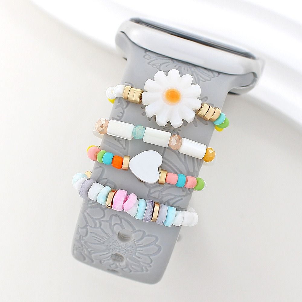 4pcs Flowers Beads Strap Decorative Ring Shells Beads Strap Accessories for Apple Watch Band Women