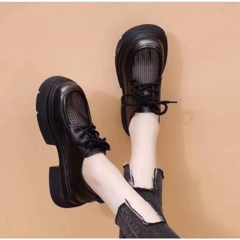 Fashion 2025 Women Summer Mesh Platform Shoes Women Loafers Lace-up Casual British Shoes Retro Designer All-match Thick-soled Oxfords