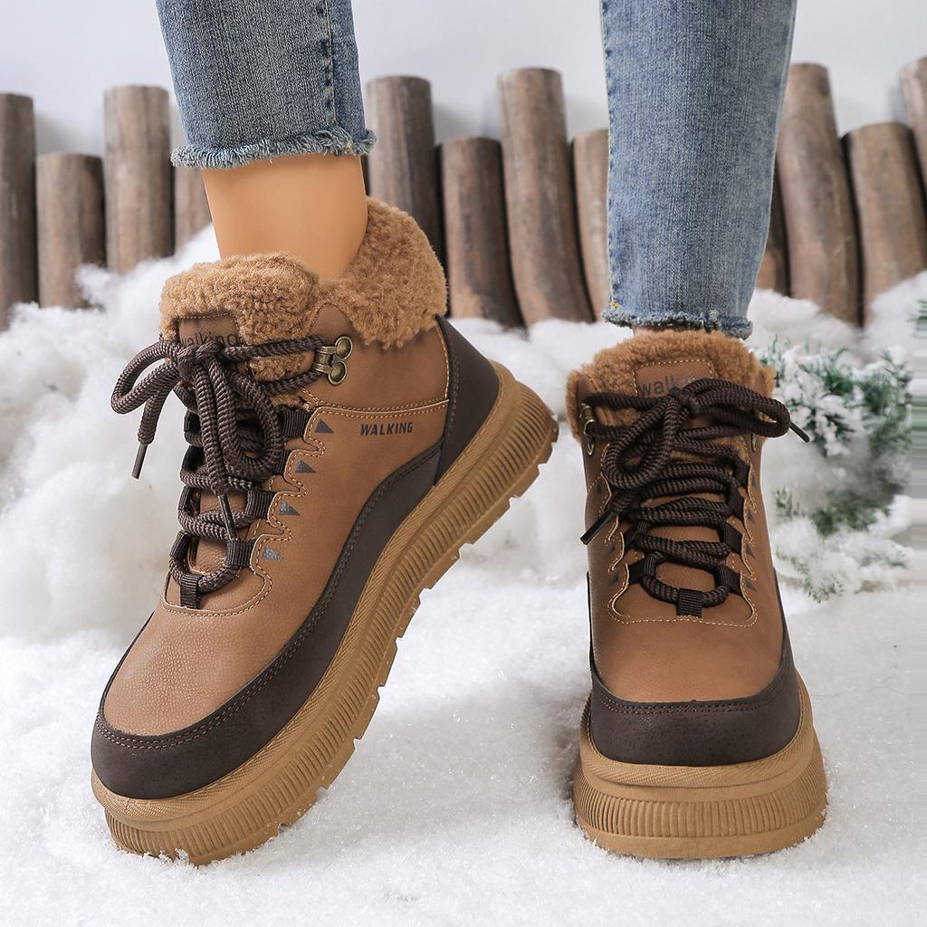 New Winter Snow Boots for Women,Large-sized  Thickened with Fleece Round Toe Lace-up, Anti-slip Cold-proof and Warm Cotton Boots