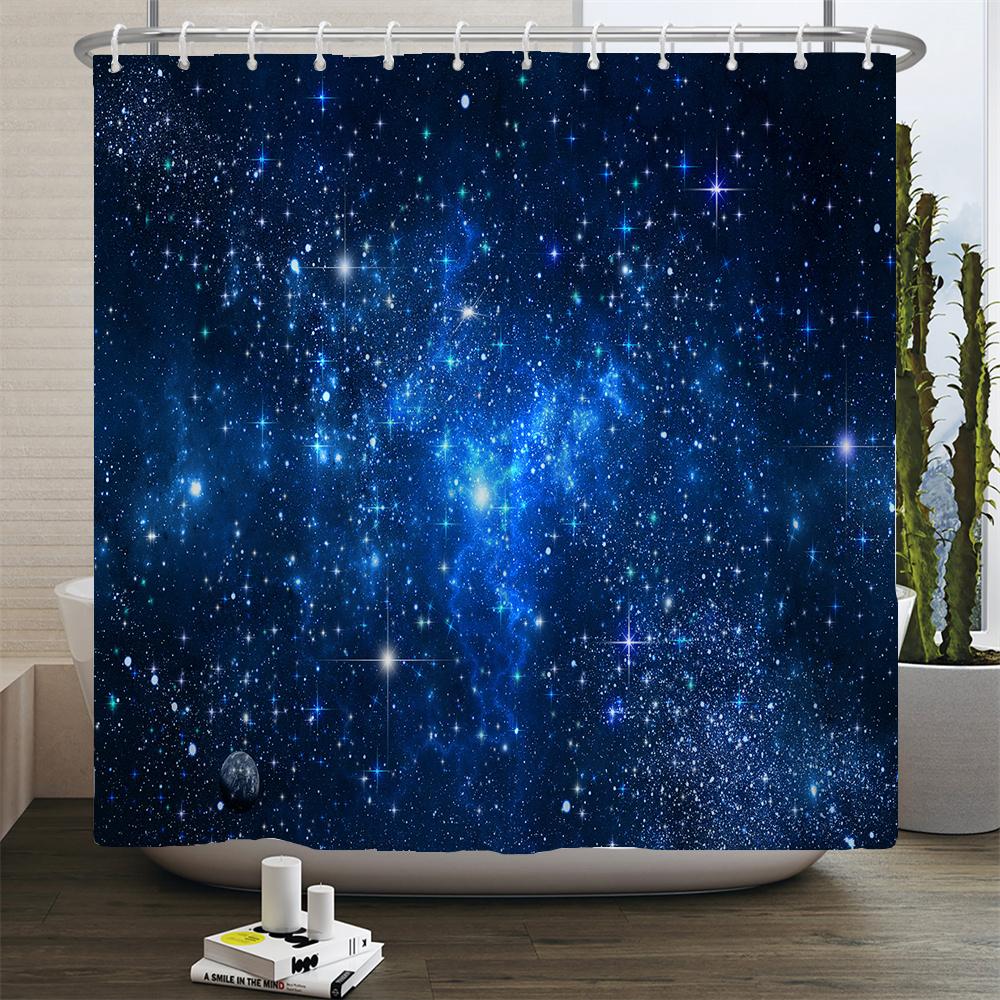 Full Moon Shower Curtain Ocean Landscape Starry Sky Waterproof Fabric Shower Curtains Bathroom Accessories Curtain With Hooks