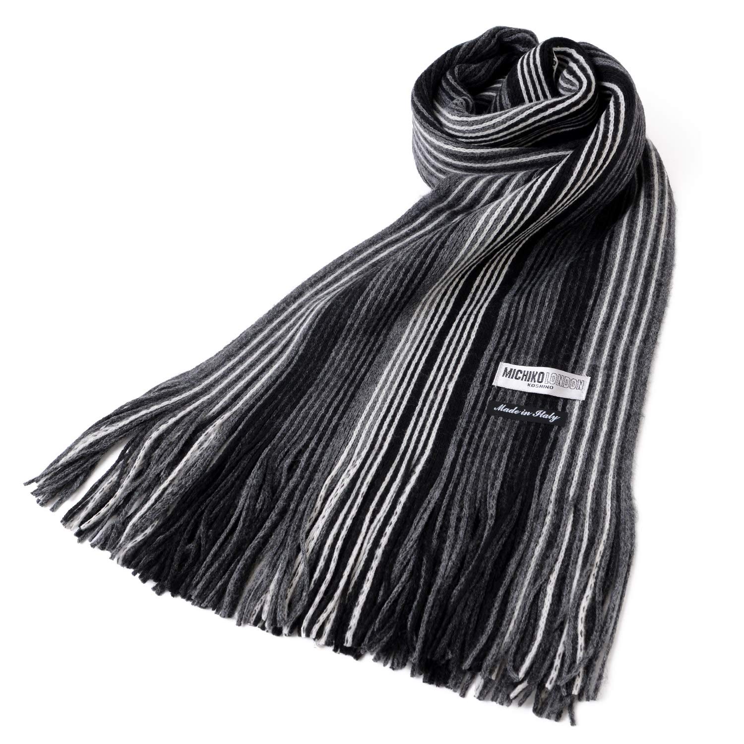 

Michiko London Brand Russell Italian-Made Scarf, Unisex, Multi-Stripe (C Pattern Black)
