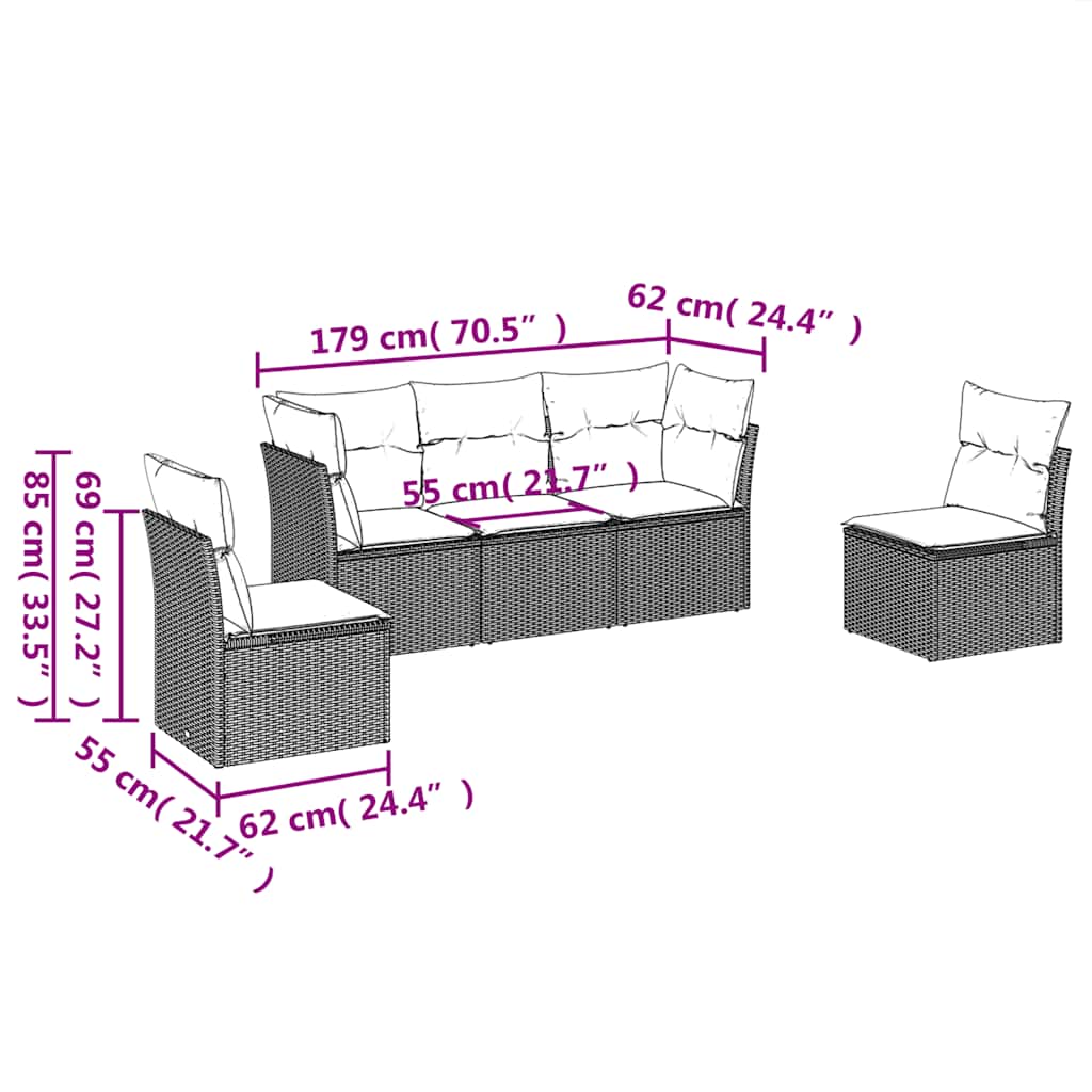 Vidaxl 5-Cz. Garden Lounge Set, Cushions, Black PE Rattan