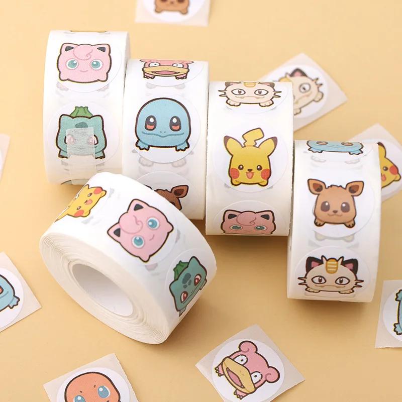 500pcs Roll Stickers Cartoon Pokemon Kawaii Anime Pikachu Charizard Round Seal Diy Laptop Decals Stikers Reward Kids Toy Gift