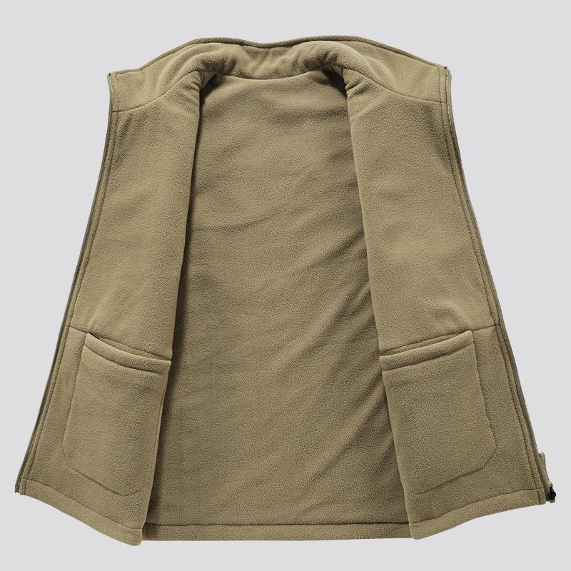Mens Double-Sided Camping Vests Warm Fleece Multi-Pocket Utility Casual Tactical Outerwear Outdoor Hiking Cargo Cotton Vests