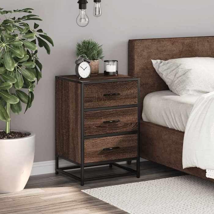 VidaXL Bedside Table Brown Oak 40x34.5x60cm Engineered Wood Metal, Side Table, Bedside Cabinet, Side Table 848723