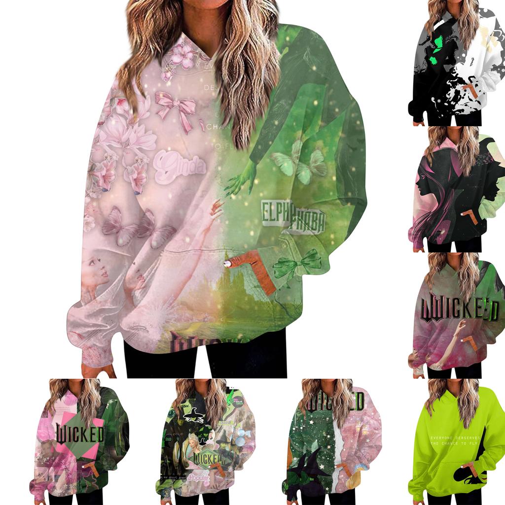 Women's Casual Fashion Witch Print Long-Sleeve Hooded Sweatshirt With Pockets