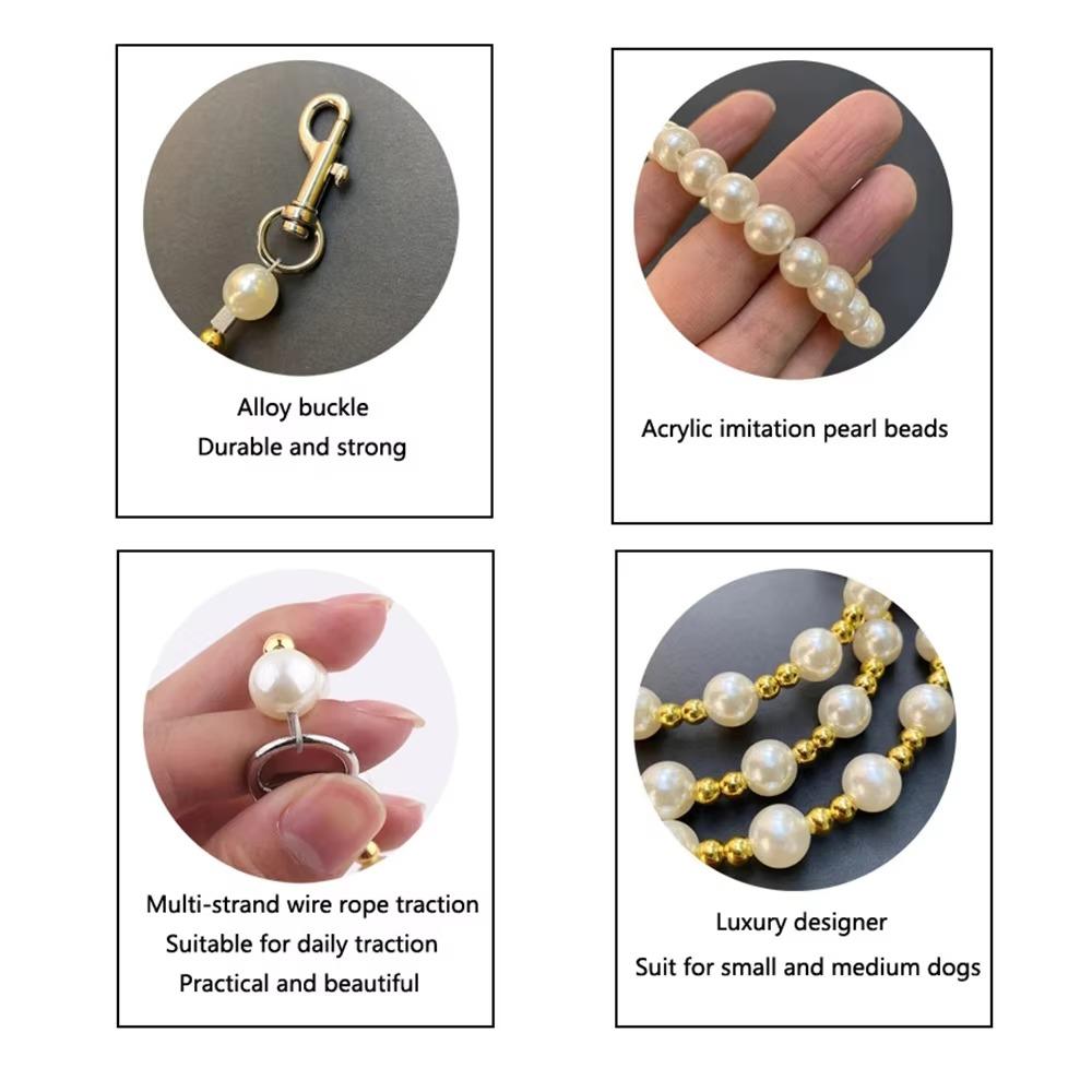 120cm/4ft Dog Cat Pearl Leash Silver Snap Hook Dog Leash Beaded Pet Dog Leash  Small Medium Dogs