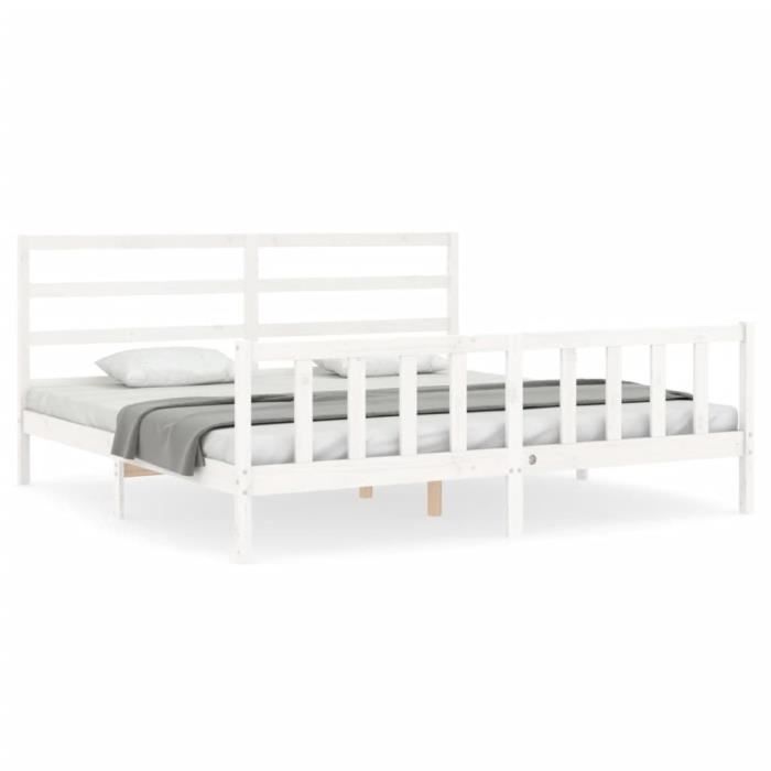 VidaXL Bed Frame with Headboard White 200x200 Cm Solid Wood 3191927