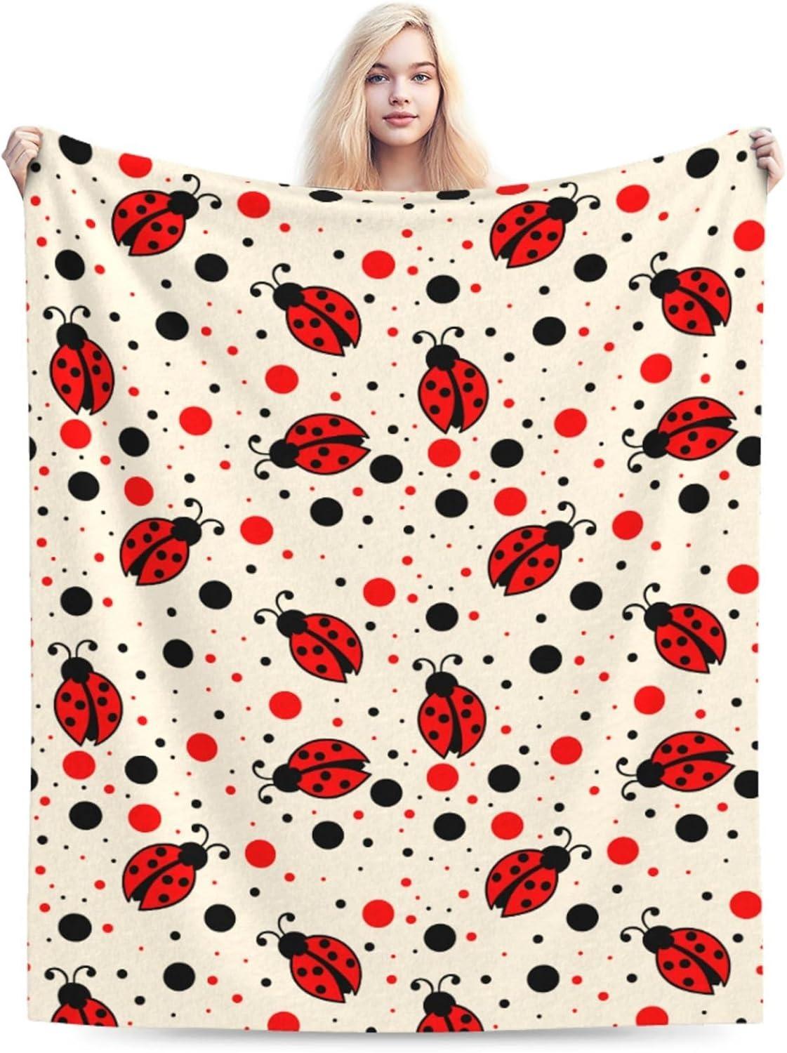 

Cute Ladybug Red Black Polka Dot Insect Throw Blanket Soft Cozy Flannel Blanket for Couch Bed Living Room Decor Gift for Kids 130x150cm