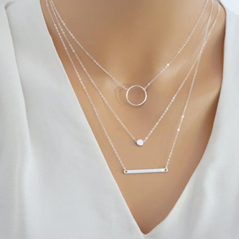 Simple multi-element combination accessories women, fashionable versatile aperture metal rod multi-layer necklace