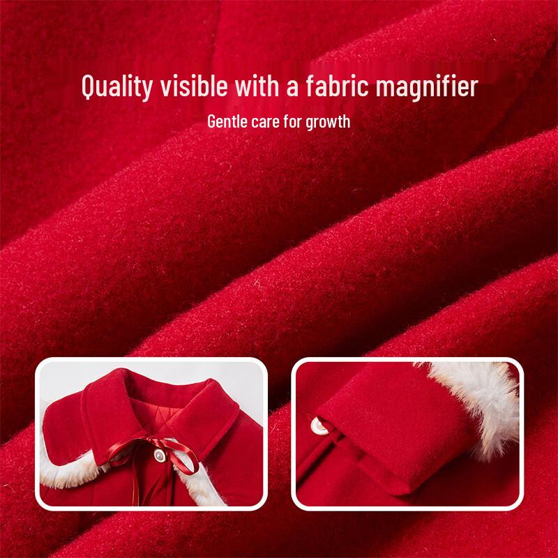 Disney Girls' Mid-Length Red Wool Blend Coat with Detachable Cape