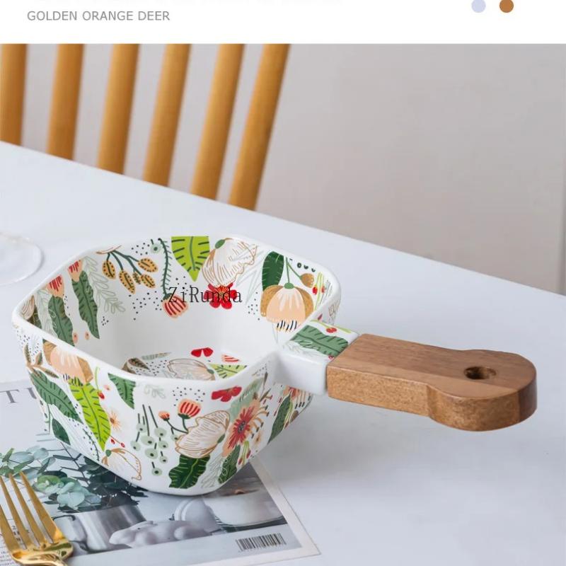 *Colorful Cloud Flower Handle Bowl Ceramic Instant Noodle Salad Bowl Single Geometric High-value Fruit Cold Noodle Bowl