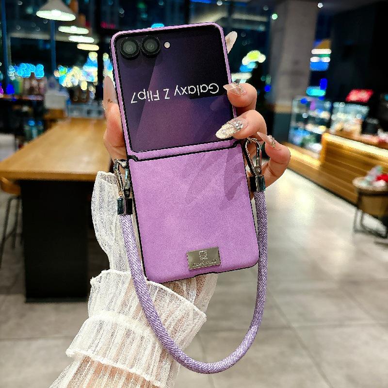Samsung Z Flip7 Sheepskin Texture Case - Drop-Proof, Anti-Scratch PC with Anti-Lost Lanyard