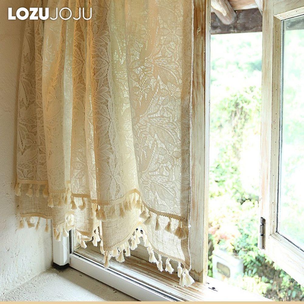 1 buc LOZUJOJU Bumbac In Dublu Strat Semi Opac Perdea Scurtă Margine cu Ciucuri Perdea de Compartimentare pentru Bucătărie Living Dormitor Dulap Decor Acasă