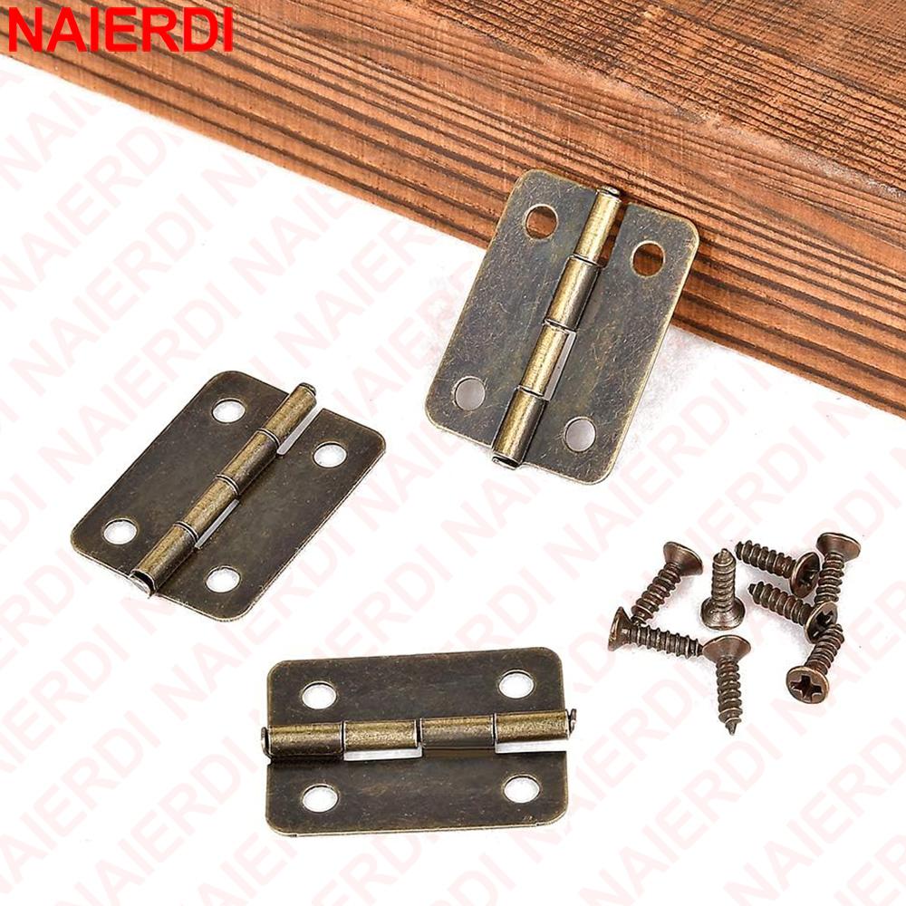 NAIERDI 30PCS Mini Antique Hinges Vintage Bronze/Gold/Silver Cabinet Door Hinge for Wooden Box Jewelry Case Furniture Hardware
