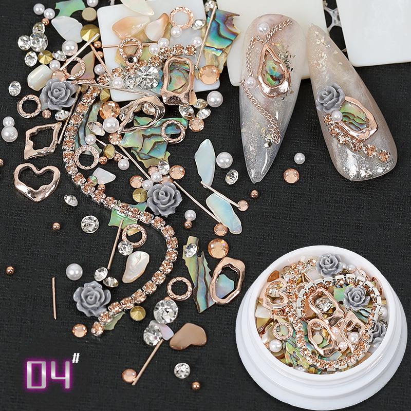 Dolphin Bay Nail Art: Shell Pieces, Rhinestones, Pearls, and Metal Chains Mixed Decorations